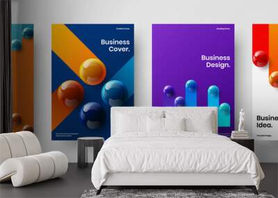 Amazing magazine cover A4 vector design concept set. Trendy 3D balls corporate identity illustration bundle. Wall mural