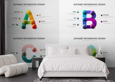 Amazing vector alphabet infographic 3D realistic colorful balls presentation bundle. Creative bright multicolor character design illustration layout. Modern art symbol visualization template set. Wall mural