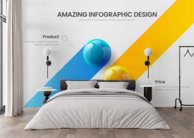 business 2 option infographic presentation vector 3d colorful balls illustration. corporate marketin Wall mural