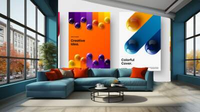 Colorful catalog cover A4 design vector illustration set. Amazing 3D spheres company identity template bundle. Wall mural