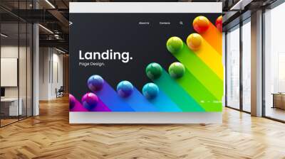 Creative horizontal website screen part for responsive web design project development. 3D colorful balls geometric banner layout mock up. Corporate landing page block vector illustration template. Wall mural