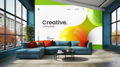 Creative horizontal website screen part for responsive web design project development. 3D colorful balls geometric banner layout mock up. Corporate landing page block vector illustration template. Wall mural