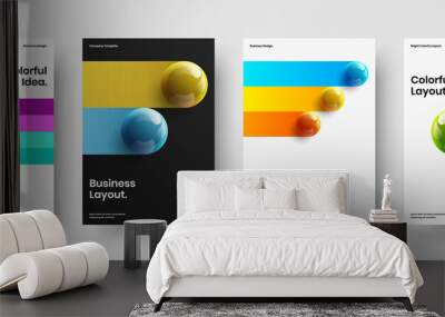 Minimalistic book cover A4 design vector illustration collection. Bright 3D spheres handbill template bundle. Wall mural