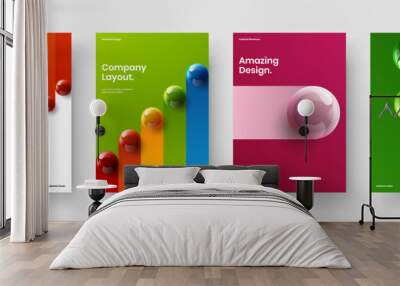 Minimalistic brochure vector design layout composition. Multicolored 3D balls front page illustration collection. Wall mural