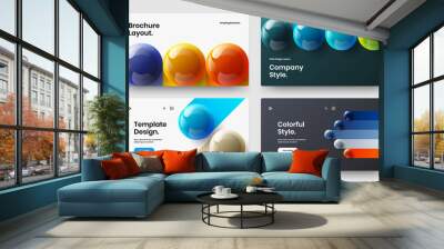 Minimalistic site design vector concept collection. Creative 3D spheres brochure template bundle. Wall mural