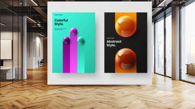 Multicolored annual report vector design illustration collection. Amazing 3D balls presentation template bundle. Wall mural