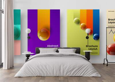 Multicolored placard A4 vector design layout bundle. Colorful realistic spheres company identity template composition. Wall mural