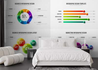 Premium quality marketing analytics presentation vector illustration template bundle. Business data visualization creative design layout. Amazing corporate statistics information infographic set. Wall mural