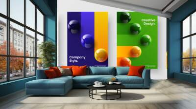 Trendy realistic spheres book cover concept composition. Simple pamphlet A4 design vector layout set. Wall mural