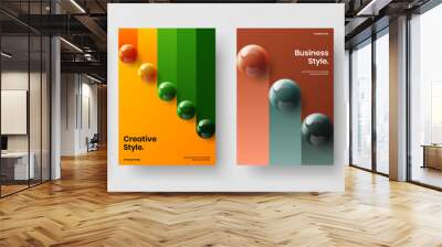 Trendy realistic spheres leaflet template set. Premium catalog cover A4 vector design layout composition. Wall mural