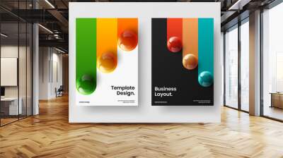 Unique realistic balls pamphlet layout bundle. Colorful annual report A4 design vector illustration collection. Wall mural