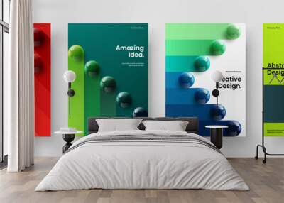 Vivid 3D balls flyer layout set. Unique company cover A4 vector design concept bundle. Wall mural