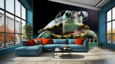 a small turtle wearing glasses on its head Wall mural