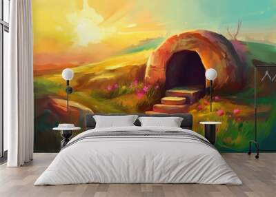 Stone Tomb Entrance With Steps at Sunset Wall mural