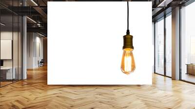 Vintage light bulb hanging isolated white background, Idea concept.with clipping path Wall mural