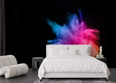 abstract colored dust explosion on a black background.abstract powder splatted background,Freeze motion of color powder exploding/throwing color powder, multicolored glitter texture. Wall mural