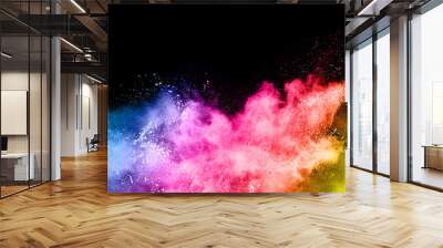 abstract colored dust explosion on a black background.abstract powder splatted background,Freeze motion of color powder exploding/throwing color powder, multicolored glitter texture. Wall mural