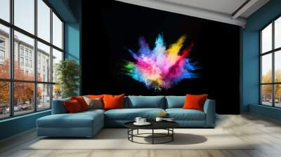 abstract colored dust explosion on a black background.abstract powder splatted background,Freeze motion of color powder exploding/throwing color powder, multicolored glitter texture. Wall mural