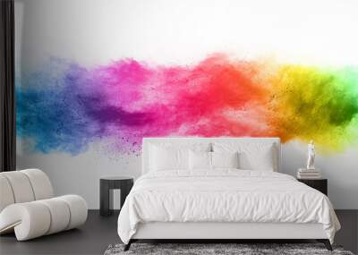 abstract powder splatted background. Colorful powder explosion on white background. Colored cloud. Colorful dust explode. Paint Holi. Wall mural