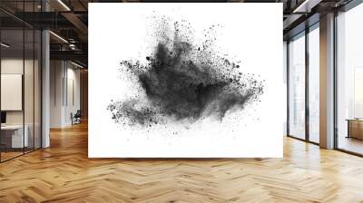 Particles of charcoal on white background,abstract powder splatted on white background,Freeze motion of black powder exploding or throwing black powder. Wall mural