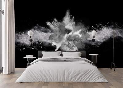 White powder explosion on black background. Colored cloud. Colorful dust explode. Paint Holi. Wall mural