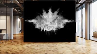 White powder explosion on black background. Colored cloud. Colorful dust explode. Paint Holi. Wall mural