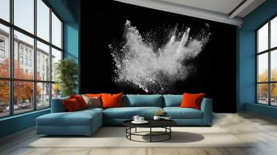 White powder explosion on black background. Colored cloud. Colorful dust explode. Paint Holi. Wall mural