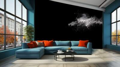 White powder explosion on black background. Colored cloud. Colorful dust explode. Paint Holi. Wall mural