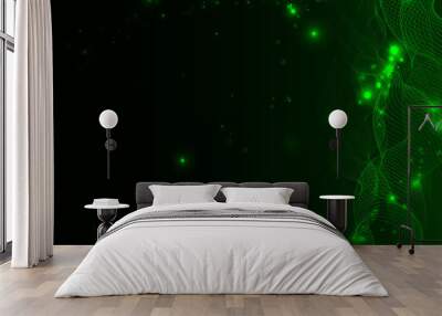 Black and green neon abstract background with intertwined lines on the right of the picture Wall mural