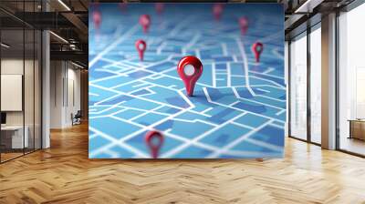 3d illustration of map with red pointers over blue background with map Wall mural