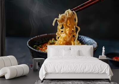 a bowl of noodles with chopsticks Wall mural