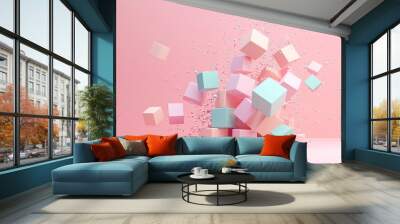 A Burst of Pastel: Cubes Explode in a Whimsical Dance of Color and Light Wall mural