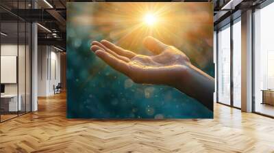 A radiant hand reaching out, symbolizing guidance and hope Wall mural