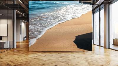 Contemporary Beach Scene with Umbrella and Waves Wall mural