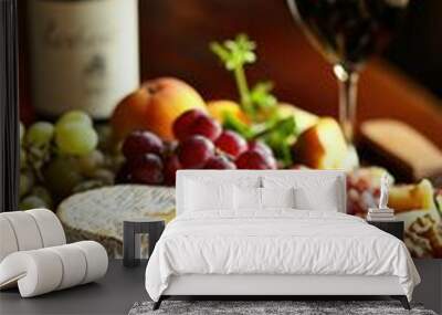 Elegant Charcuterie Board with Wine and Fresh Fruits Wall mural