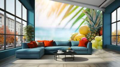 Fresh fruits in tropical paradise with vibrant colors and sunlight Wall mural