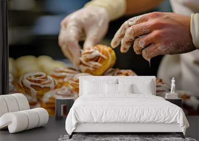 Freshly Baked Cinnamon Rolls, Drizzled with Creamy Glaze, Ready to Delight Your Senses! Wall mural