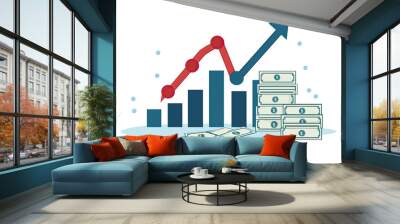 Growing profit line graph with stacks of money symbolizes financial success Wall mural