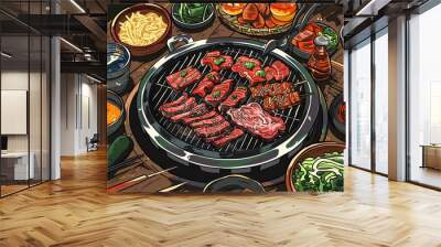 hand drawn korean bbq illustration Wall mural