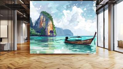 Hand drawn thailand travel illustration Wall mural