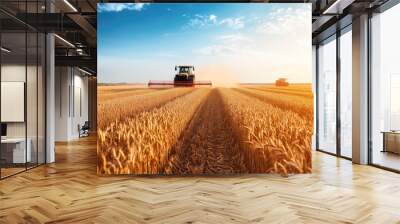 Magnificent Wheat Harvest in Golden Fields Under a Clear Sky Wall mural