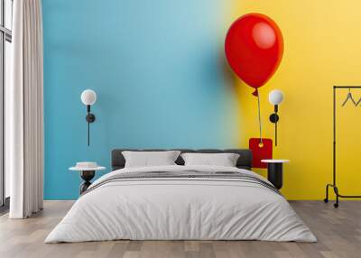 Red Balloon Price Tag Soaring High, A Minimalist Take on Rising Costs Wall mural