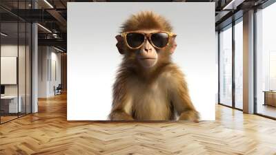 cute brown monkey wearing sunglasses, isolated on white, generative ai Wall mural