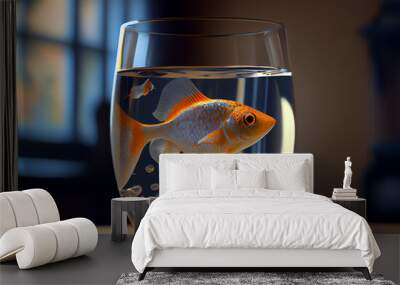 goldfish in a glass, glass of water, generative ai Wall mural