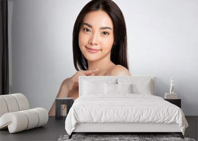 Beautiful Young asian Woman with Clean Fresh Skin, on white background, Face care, Facial treatment, Cosmetology, beauty and spa, Asian women portrait Wall mural