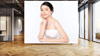 Beautiful Young asian Woman with Clean Fresh Skin, on white background, Face care, Facial treatment, Cosmetology, beauty and spa, Asian women portrait Wall mural