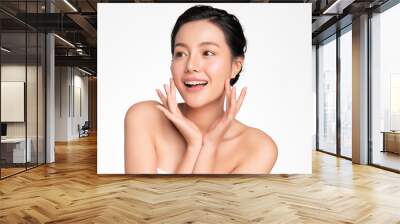 Beautiful Young asian Woman with Clean Fresh Skin, on white background, Face care, Facial treatment, Cosmetology, beauty and spa, Asian women portrait Wall mural