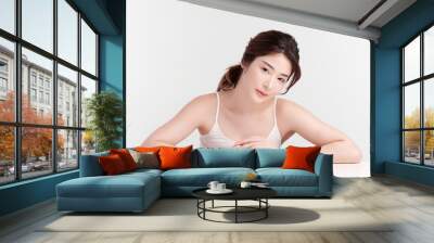 Beautiful young asian woman with clean fresh skin on white background, Face care, Facial treatment, Cosmetology, beauty and spa, Asian women portrait. Wall mural