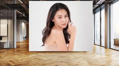 Beautiful young asian woman with clean fresh skin on white background, Face care, Facial treatment, Cosmetology, beauty and spa, Asian women portrait Wall mural