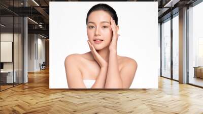 Beautiful young asian woman with clean fresh skin on white background, Face care, Facial treatment, Cosmetology, beauty and spa, Asian women portrait Wall mural